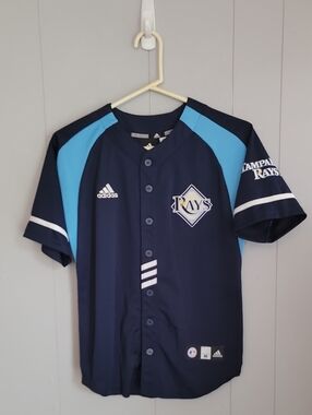 Adidas Kids Baseball Jersey Medium Longoria Short Sleeve Button Front